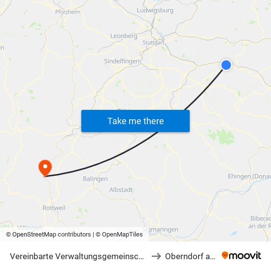 Vereinbarte Verwaltungsgemeinschaft Der Stadt Uhingen to Oberndorf am Neckar map