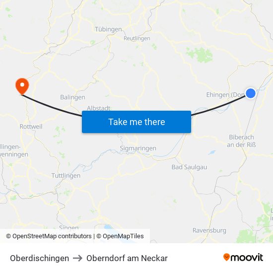 Oberdischingen to Oberndorf am Neckar map