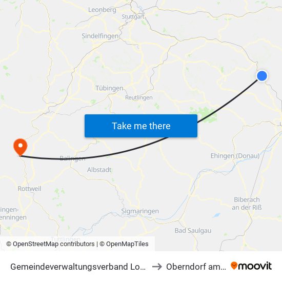 Gemeindeverwaltungsverband Lonsee-Amstetten to Oberndorf am Neckar map