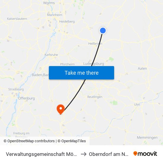 Verwaltungsgemeinschaft Möckmühl to Oberndorf am Neckar map