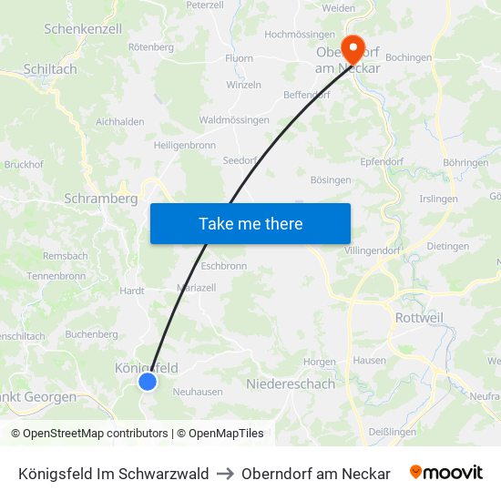 Königsfeld Im Schwarzwald to Oberndorf am Neckar map