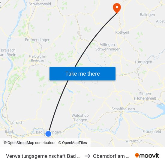 Verwaltungsgemeinschaft Bad Säckingen to Oberndorf am Neckar map