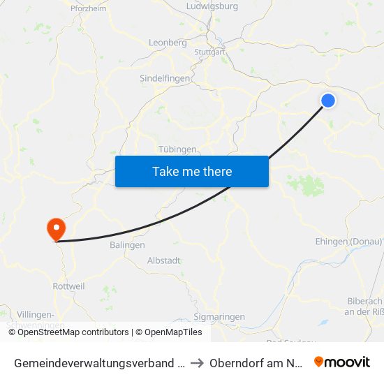 Gemeindeverwaltungsverband Voralb to Oberndorf am Neckar map