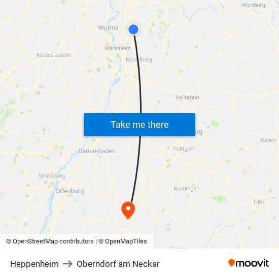 Heppenheim to Oberndorf am Neckar map