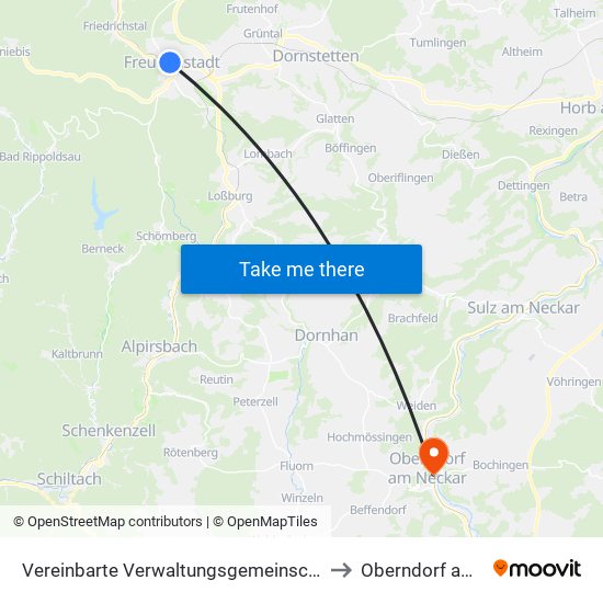 Vereinbarte Verwaltungsgemeinschaft Freudenstadt to Oberndorf am Neckar map