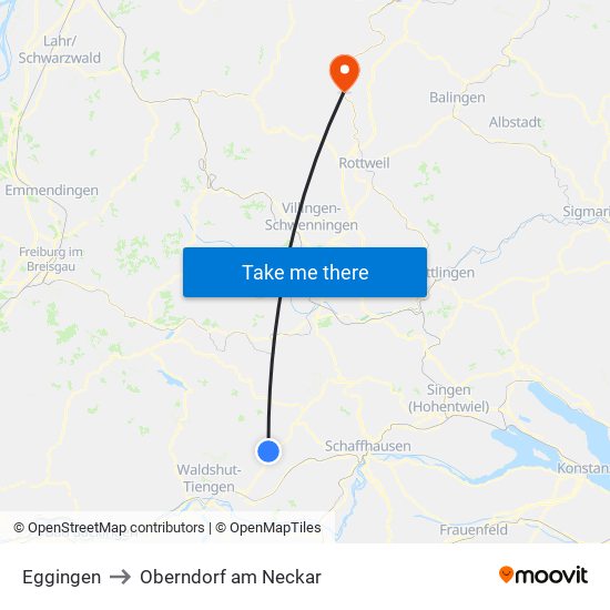 Eggingen to Oberndorf am Neckar map