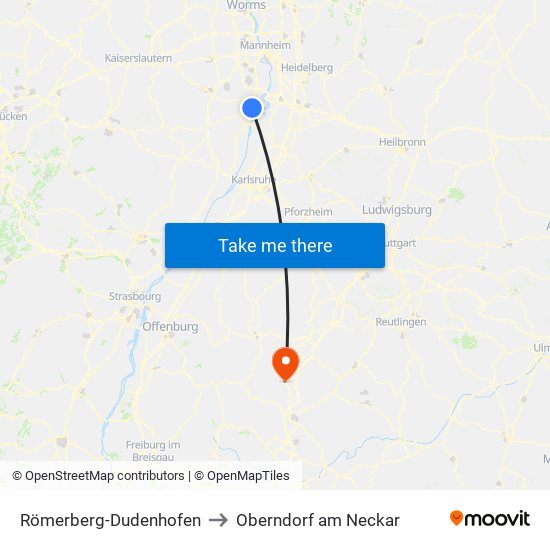 Römerberg-Dudenhofen to Oberndorf am Neckar map