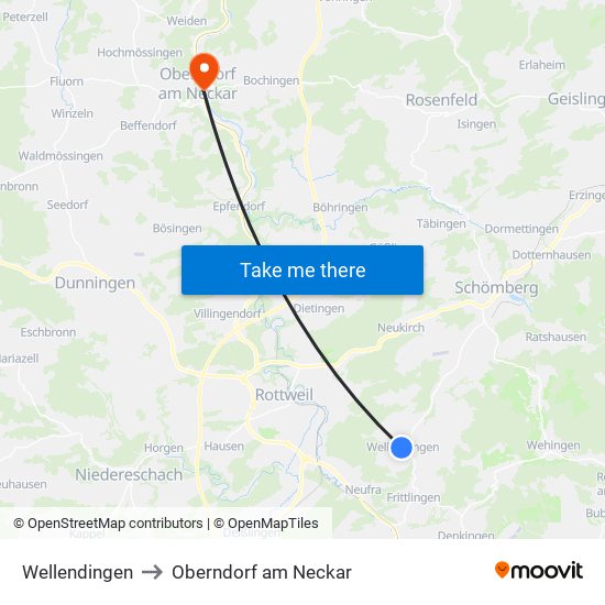 Wellendingen to Oberndorf am Neckar map