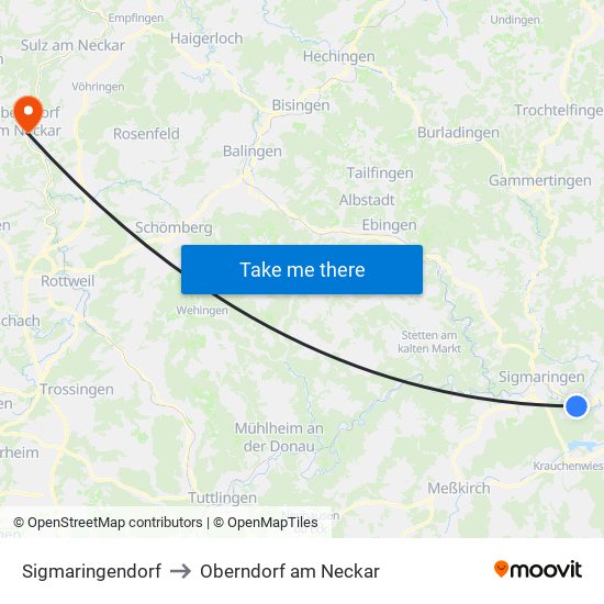 Sigmaringendorf to Oberndorf am Neckar map