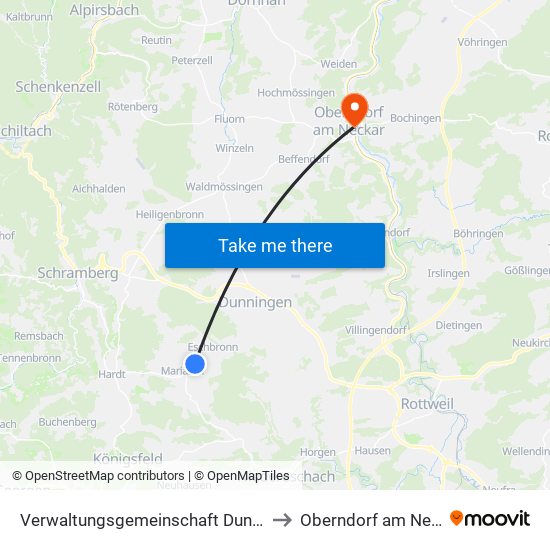 Verwaltungsgemeinschaft Dunningen to Oberndorf am Neckar map