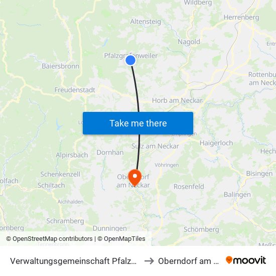 Verwaltungsgemeinschaft Pfalzgrafenweiler to Oberndorf am Neckar map