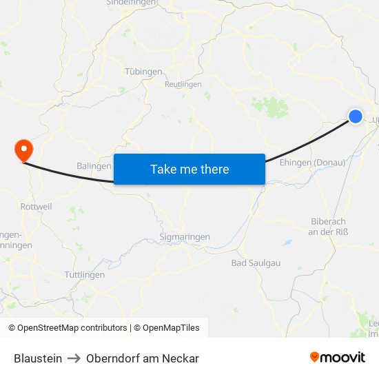 Blaustein to Oberndorf am Neckar map