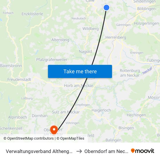 Verwaltungsverband Althengstett to Oberndorf am Neckar map