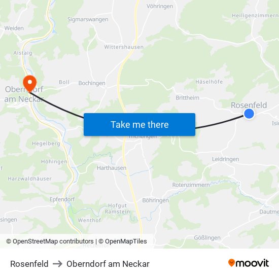 Rosenfeld to Oberndorf am Neckar map