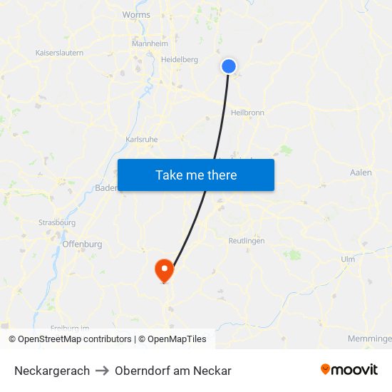 Neckargerach to Oberndorf am Neckar map