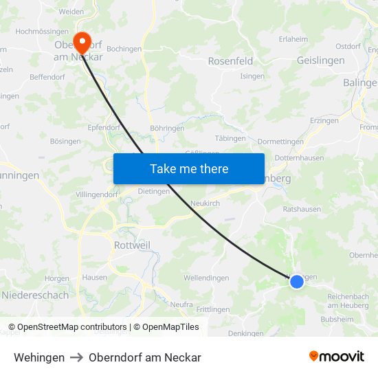Wehingen to Oberndorf am Neckar map