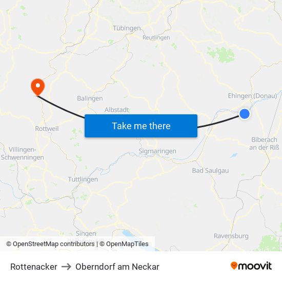 Rottenacker to Oberndorf am Neckar map