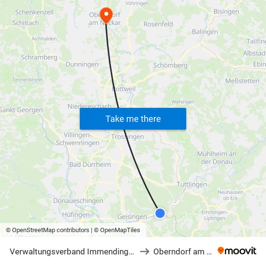 Verwaltungsverband Immendingen-Geisingen to Oberndorf am Neckar map