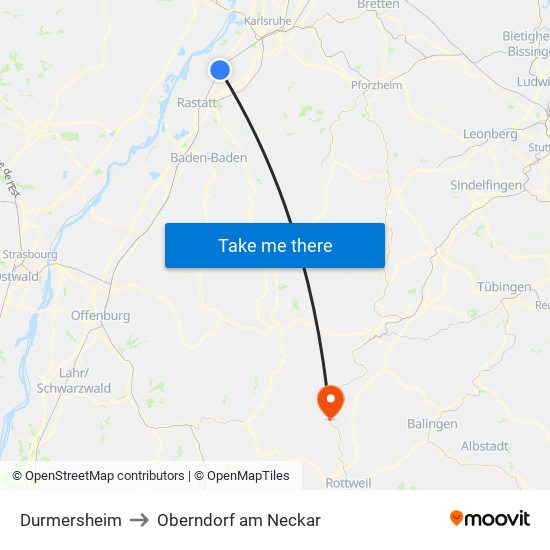 Durmersheim to Oberndorf am Neckar map