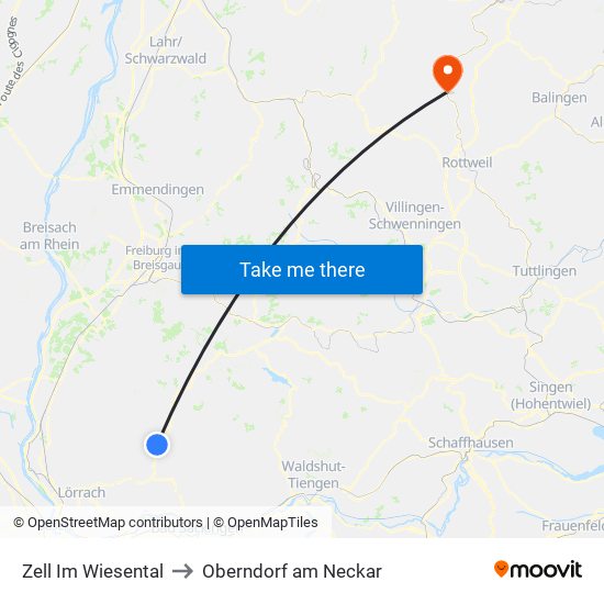 Zell Im Wiesental to Oberndorf am Neckar map