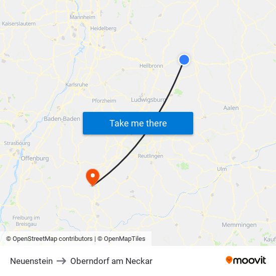 Neuenstein to Oberndorf am Neckar map