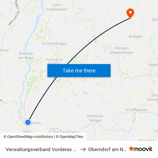 Verwaltungsverband Vorderes Kandertal to Oberndorf am Neckar map