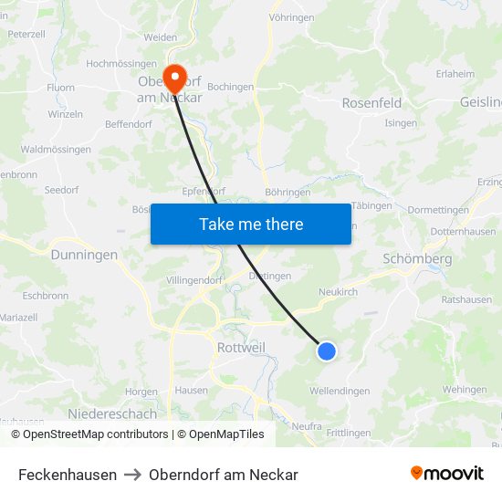 Feckenhausen to Oberndorf am Neckar map