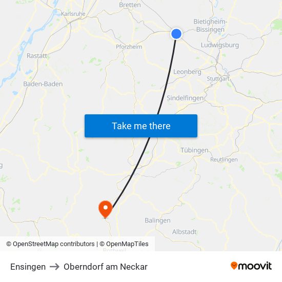 Ensingen to Oberndorf am Neckar map