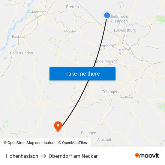 Hohenhaslach to Oberndorf am Neckar map