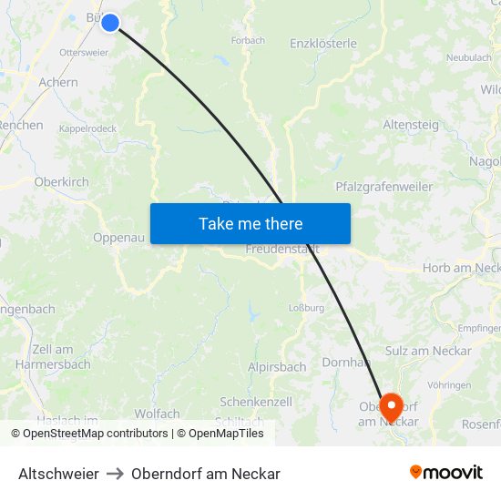 Altschweier to Oberndorf am Neckar map