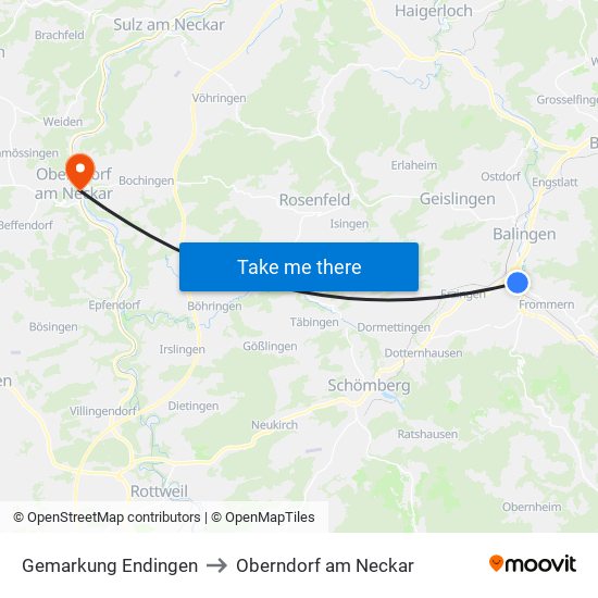 Gemarkung Endingen to Oberndorf am Neckar map