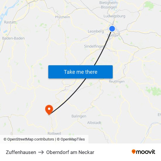 Zuffenhausen to Oberndorf am Neckar map