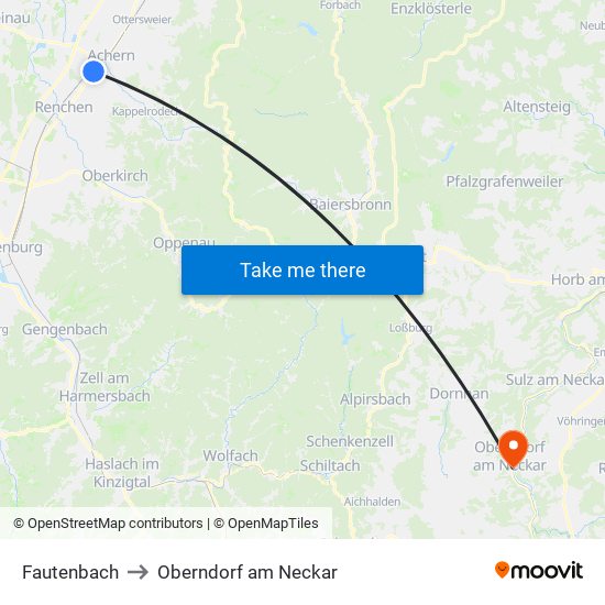 Fautenbach to Oberndorf am Neckar map