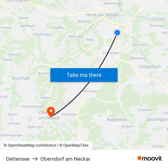 Dettensee to Oberndorf am Neckar map