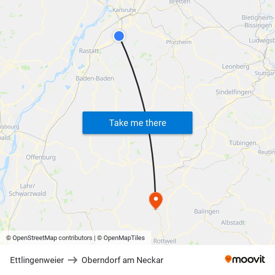 Ettlingenweier to Oberndorf am Neckar map