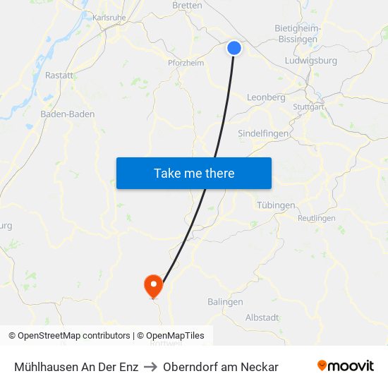 Mühlhausen An Der Enz to Oberndorf am Neckar map