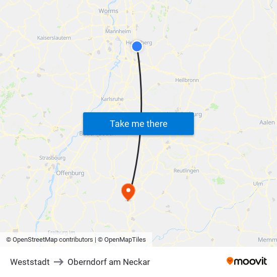 Weststadt to Oberndorf am Neckar map