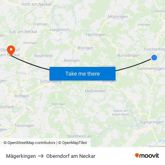 Mägerkingen to Oberndorf am Neckar map