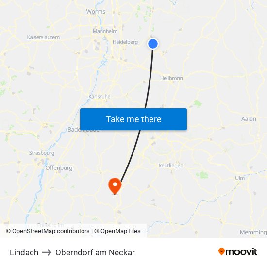 Lindach to Oberndorf am Neckar map