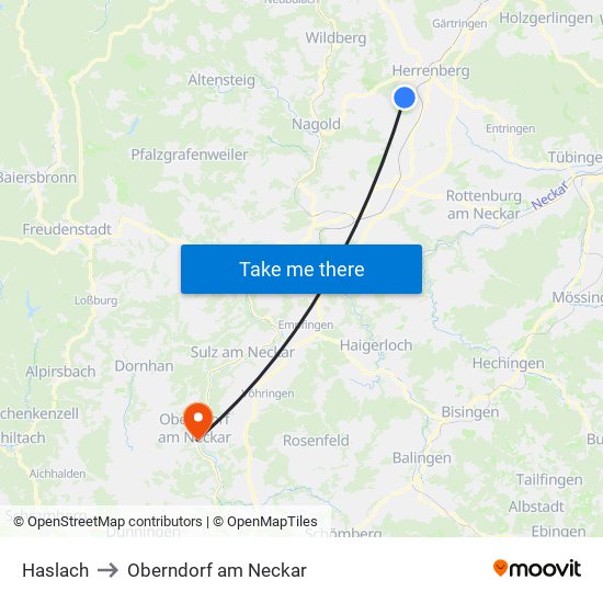 Haslach to Oberndorf am Neckar map