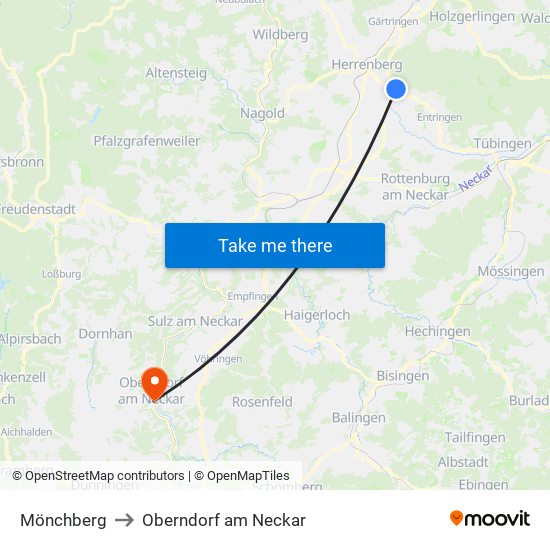 Mönchberg to Oberndorf am Neckar map