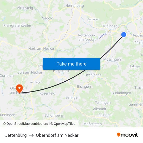 Jettenburg to Oberndorf am Neckar map