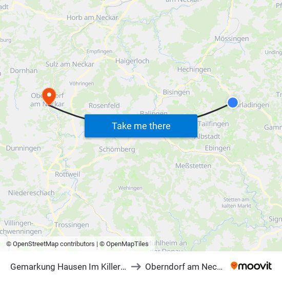 Gemarkung Hausen Im Killertal to Oberndorf am Neckar map
