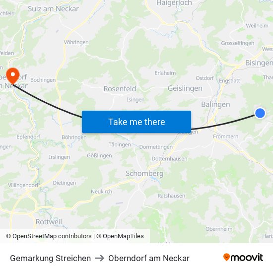 Gemarkung Streichen to Oberndorf am Neckar map