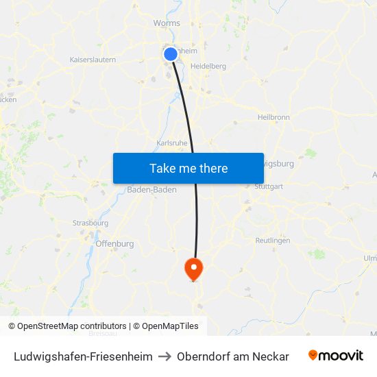 Ludwigshafen-Friesenheim to Oberndorf am Neckar map