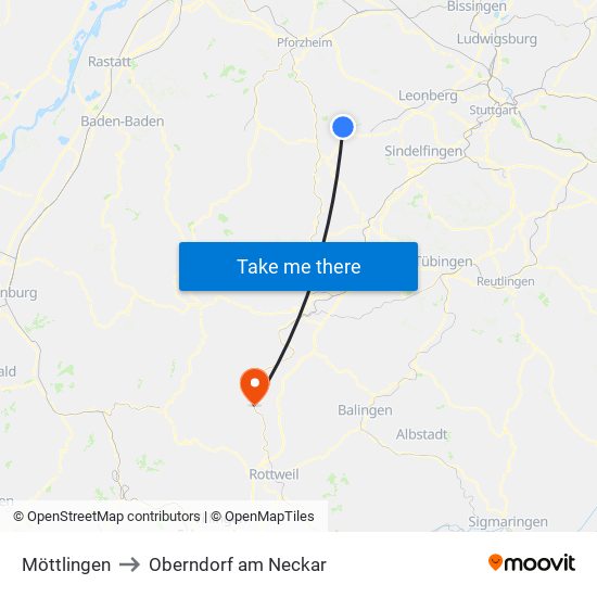 Möttlingen to Oberndorf am Neckar map