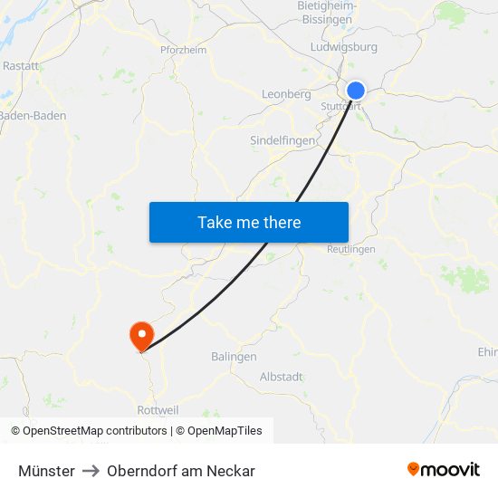 Münster to Oberndorf am Neckar map