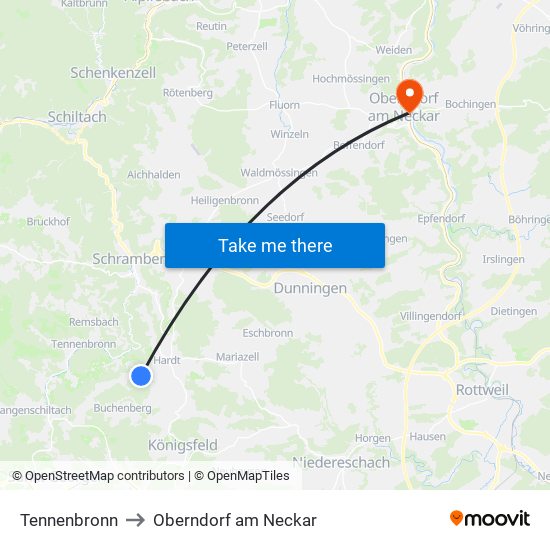 Tennenbronn to Oberndorf am Neckar map