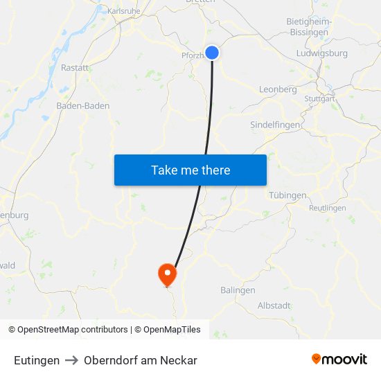 Eutingen to Oberndorf am Neckar map