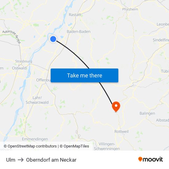 Ulm to Oberndorf am Neckar map